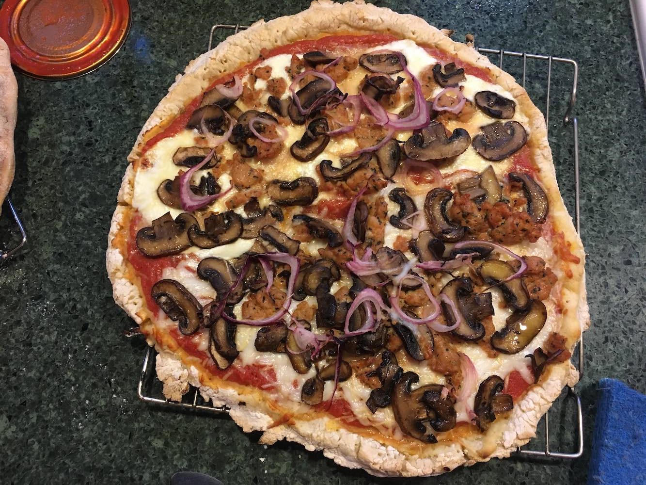 gluten-free sourdough pizza with mushrooms